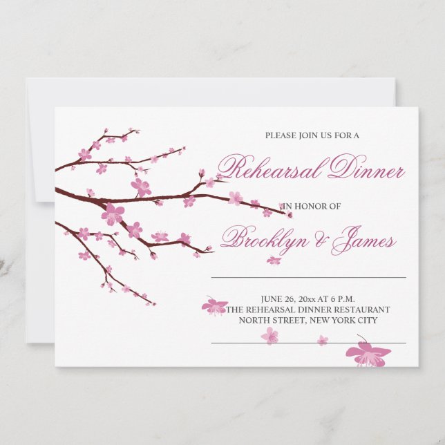 Cherry Blossom Wedding Rehearsal Invitations (Front)