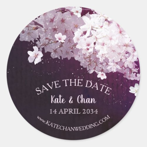 Cherry Blossom Wedding Save the Date Classic Round Sticker