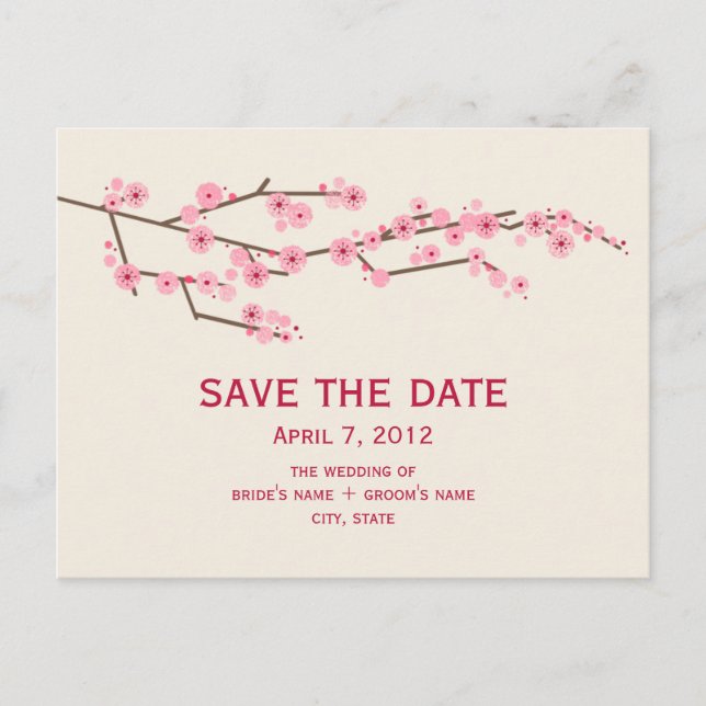 Cherry Blossom Wedding Save The Date Postcard (Front)