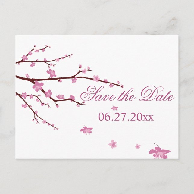 Cherry Blossom Wedding Save The Dates Announcement Postcard (Front)