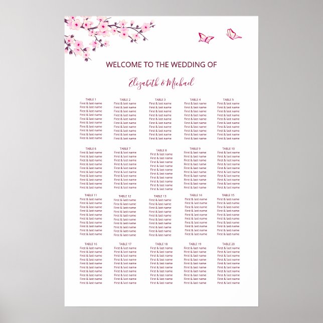 Cherry Blossom Wedding Seating Chart (Front)