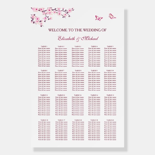 Cherry Blossom Wedding Seating Chart Foam Board (Front)