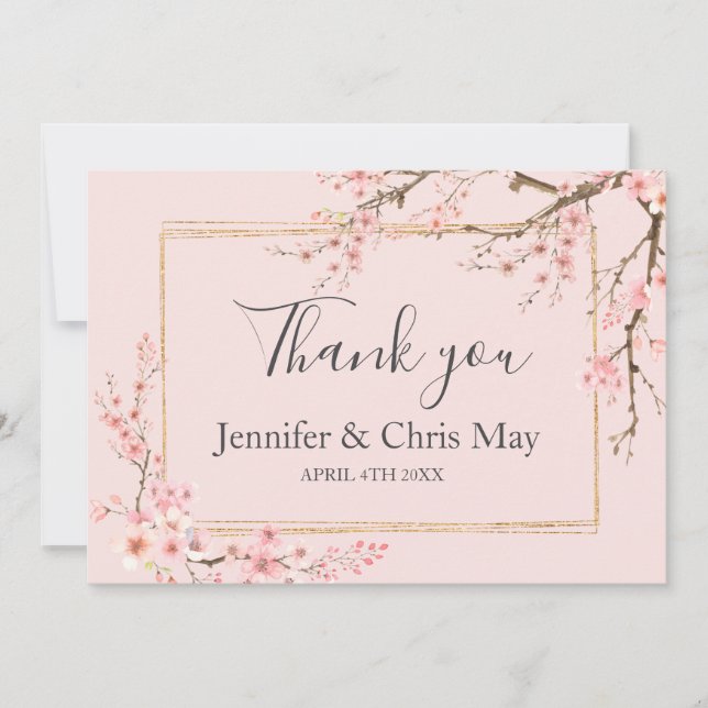Cherry Blossom Wedding Thank You Card (Front)