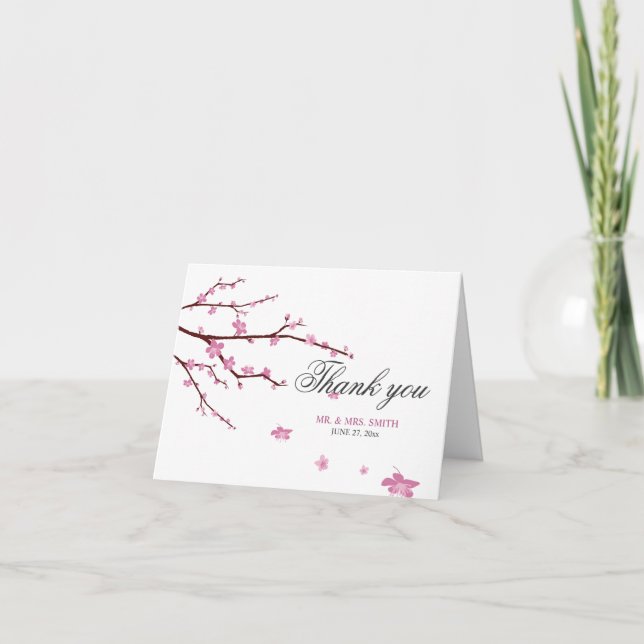 Cherry Blossom Wedding Thank You Note Card (Front)