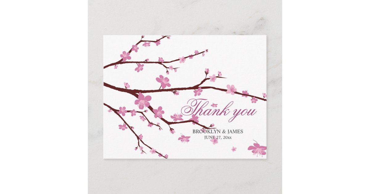 Cherry Blossom Wedding Thank You Postcards | Zazzle