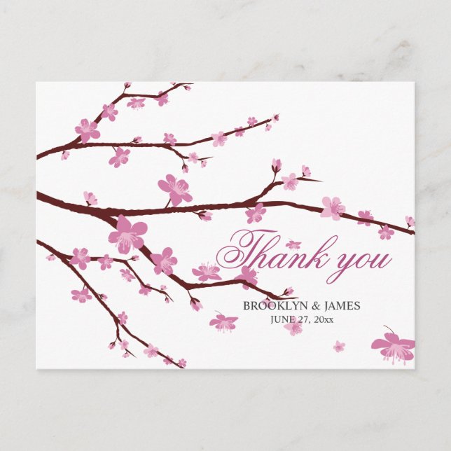 Cherry Blossom Wedding Thank You Postcards (Front)