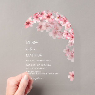  Cherry Blossom Wedding Transparent Acrylic Invitations