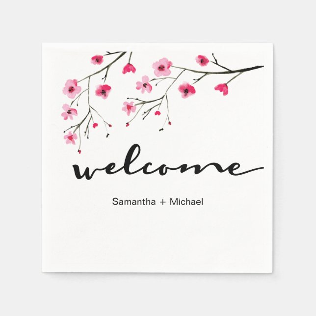 Cherry blossom Wedding Welcome dinner Napkins (Front)