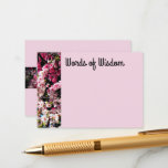 Cherry Blossom Wedding Words of Wisdom Advice Card<br><div class="desc">Cherry Blossom Wedding Words of Wisdom Advice Card. A pretty addition to your wedding reception activities. These cards feature a pink background with photographed pink cherry blossom accents. Says, "Words of Wisdom" in black script font. Fun, interactive and memorable keepsakes. Add them to your guest dining tables, wet bar serving...</div>