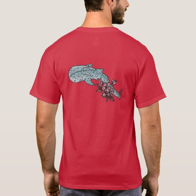 Cherry Blossom Whale Shark Back T-Shirt (Back)