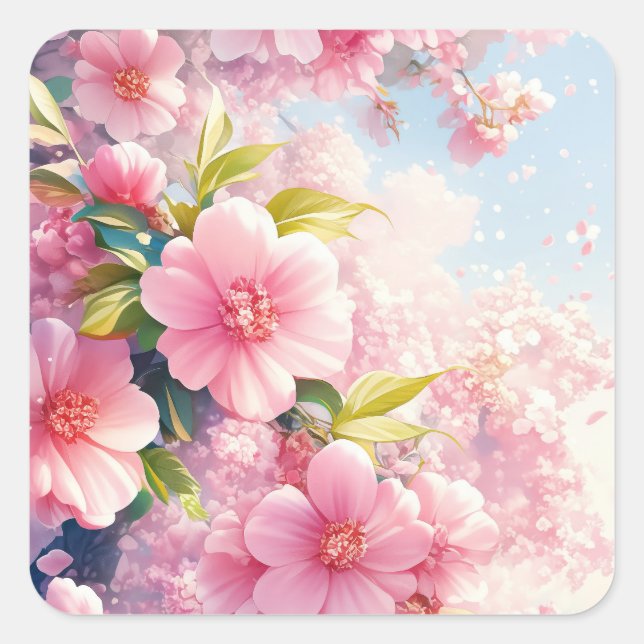 Cherry Blossom Whispers of Spring Square Sticker (Front)