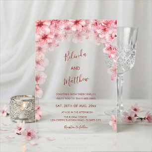 Cherry Blossom White Arched Casual Wedding Acrylic Invitations