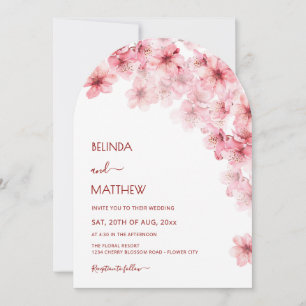  Cherry Blossom White Arched Casual Wedding Invitation