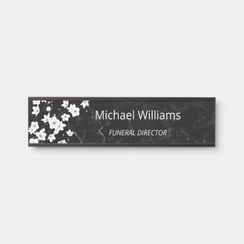 Cherry Blossom White Black Marble Funeral Director Door Sign