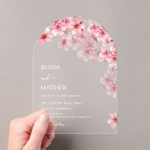 Cherry Blossom White Wedding Acrylic Invitations