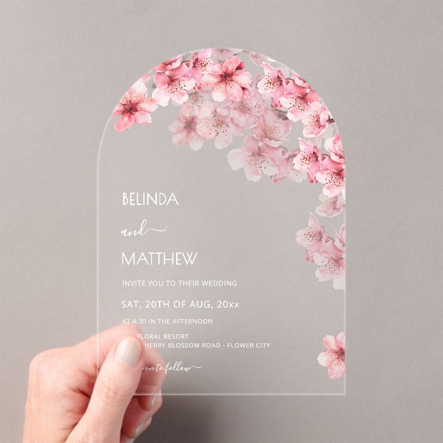  Cherry Blossom White  Wedding Acrylic Invitations (Insitu (Handheld))