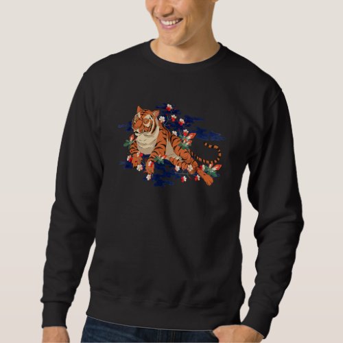 Cherry Blossom Wild Cat Animal  Predator Asian Tig Sweatshirt