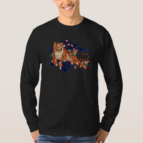 Cherry Blossom Wild Cat Animal  Predator Asian Tig T_Shirt