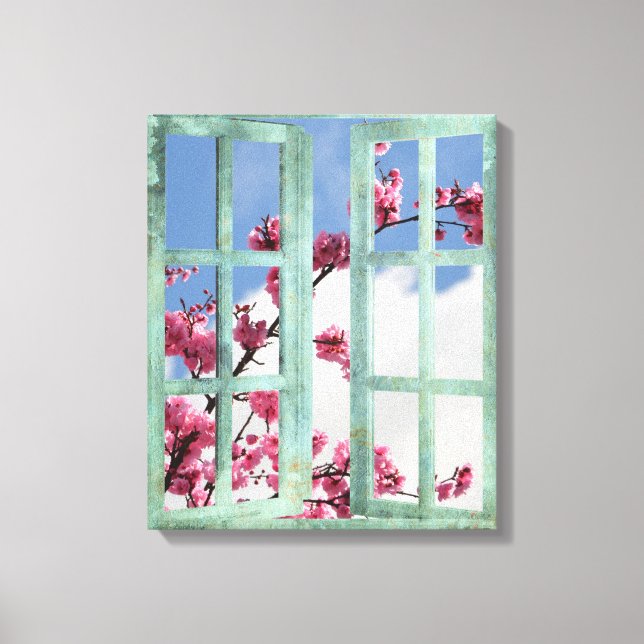 Cherry Blossom Window Scene Canvas Print (Front)