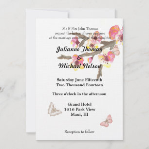 Cherry Blossom with Butterflies Wedding Invitation