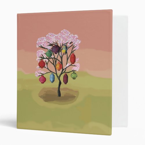 Cherry Blossom with oriental paper lanterns 3 Ring Binder