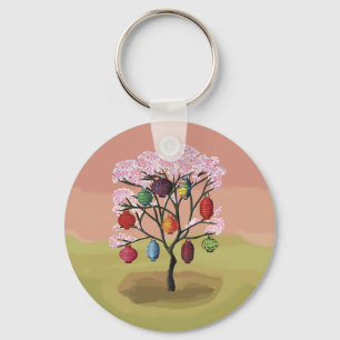 Cherry Blossom with oriental paper lanterns Keychain