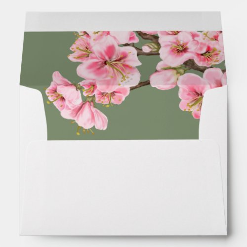 Cherry blossom with sage return address envelope