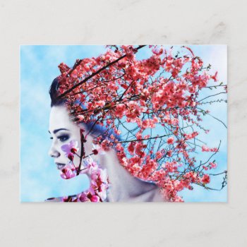 Cherry Blossom Woman Postcard by Tissling at Zazzle