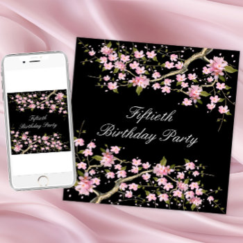 Cherry Blossom Womans 50th Birthday Party Invitation by InvitationCentral at Zazzle