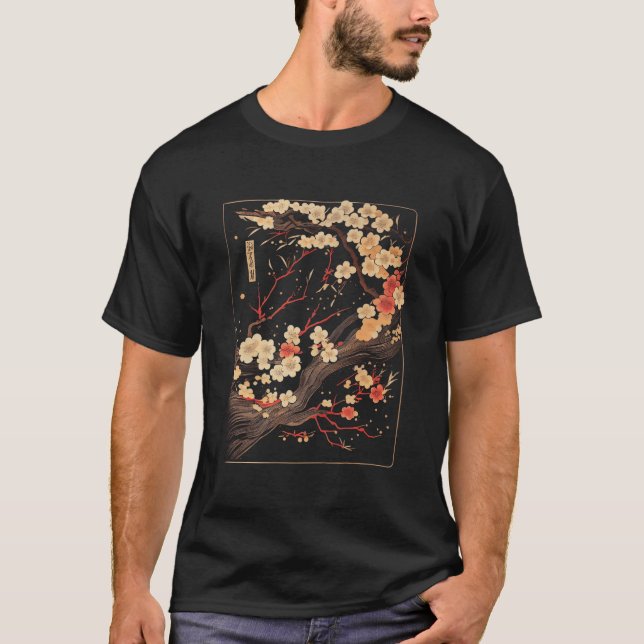 Cherry Blossom Woodblock Japanese Al T-Shirt (Front)