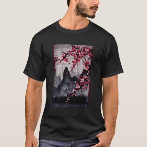 Cherry Blossom Woodblock Japanese Graphical T_Shirt