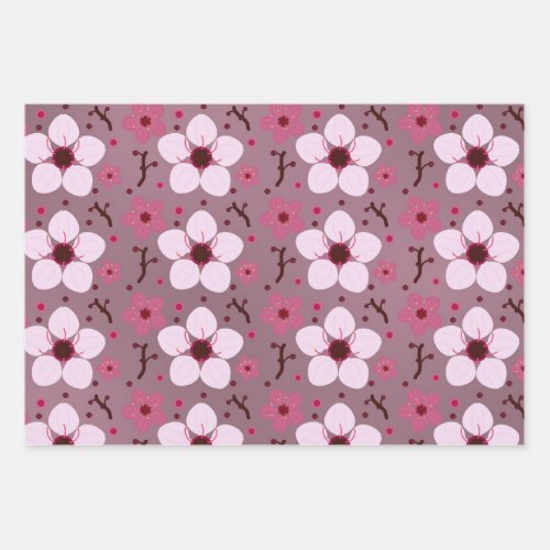 Cherry Blossom Wrapping Paper Flat Sheet Set of 3