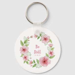 Cherry Blossom Wreath "Be Still" Scriptural Keychain