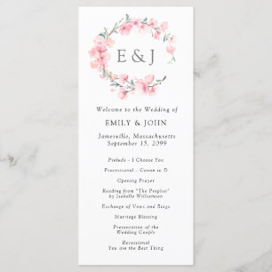 Cherry Blossom Wreath Monogram Wedding Program