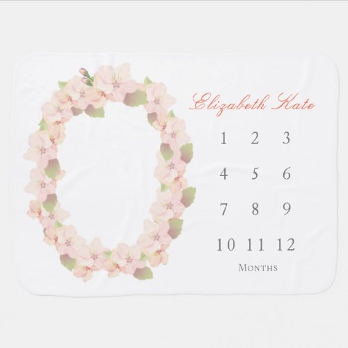 Cherry Blossom Wreath Pink Girl Monthly Milestone Baby Blanket