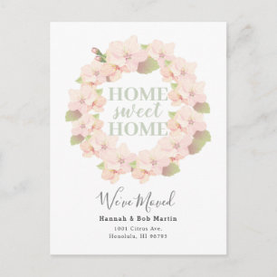Cherry Blossom Wreath Pink & White Moving Announcement Postcard