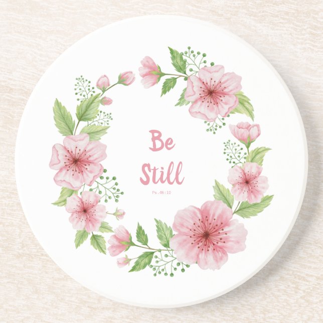  Cherry Blossom Wreath Scriptural  Coaster (Front)
