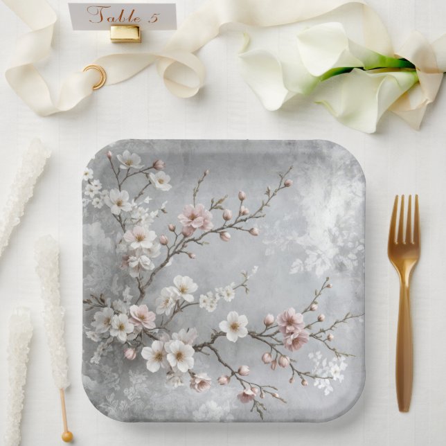 Cherry Blossoms Abstract Paper Plates (Wedding)