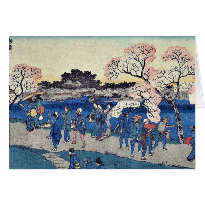 Cherry blossoms along the river by Andō,Hiroshige Greeting Card