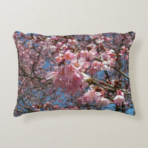 Cherry Blossoms and Bee Pink Spring Flowers Accent Pillow