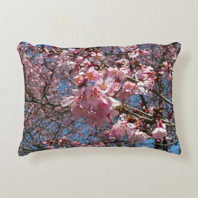 Cherry Blossoms and Bee Pink Spring Flowers Accent Pillow (Front)