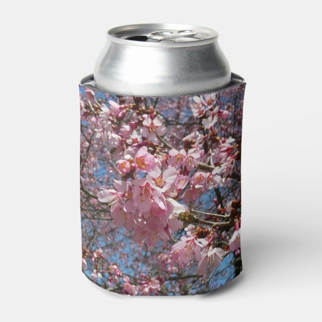 Cherry Blossoms and Bee Pink Spring Flowers Can Cooler (Can Front)