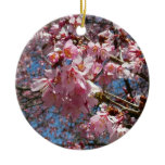 Cherry Blossoms and Bee Pink Spring Flowers Ceramic Ornament
