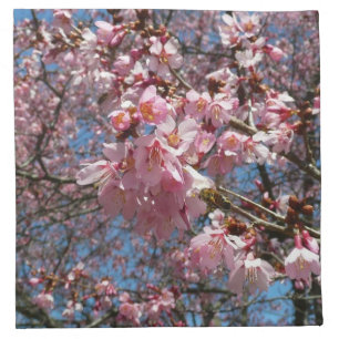 Cherry Blossoms and Bee Pink Spring Flowers Cloth Napkin
