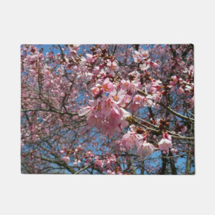 Cherry Blossoms and Bee Pink Spring Flowers Doormat