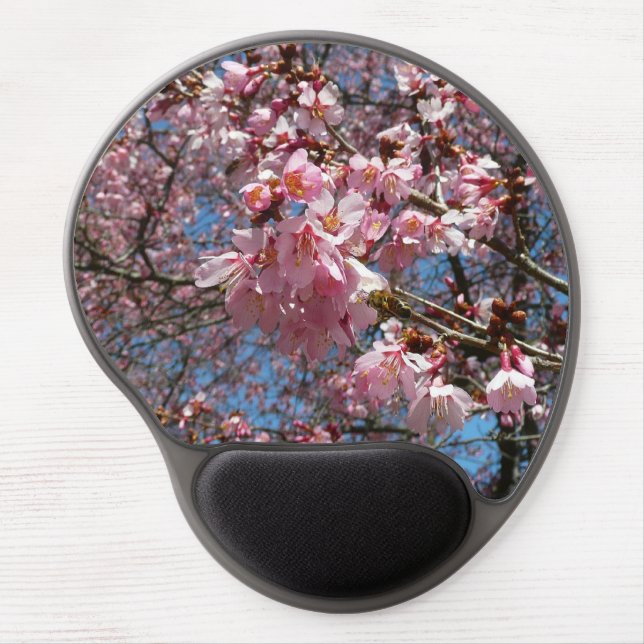Cherry Blossoms and Bee Pink Spring Flowers Gel Mouse Pad (Front)