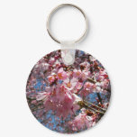 Cherry Blossoms and Bee Pink Spring Flowers Keychain
