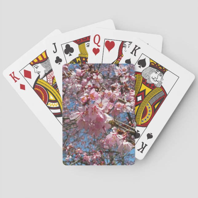 Cherry Blossoms and Bee Pink Spring Flowers Poker Cards (Back)