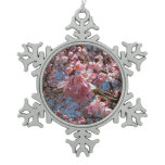 Cherry Blossoms and Bee Pink Spring Flowers Snowflake Pewter Christmas Ornament
