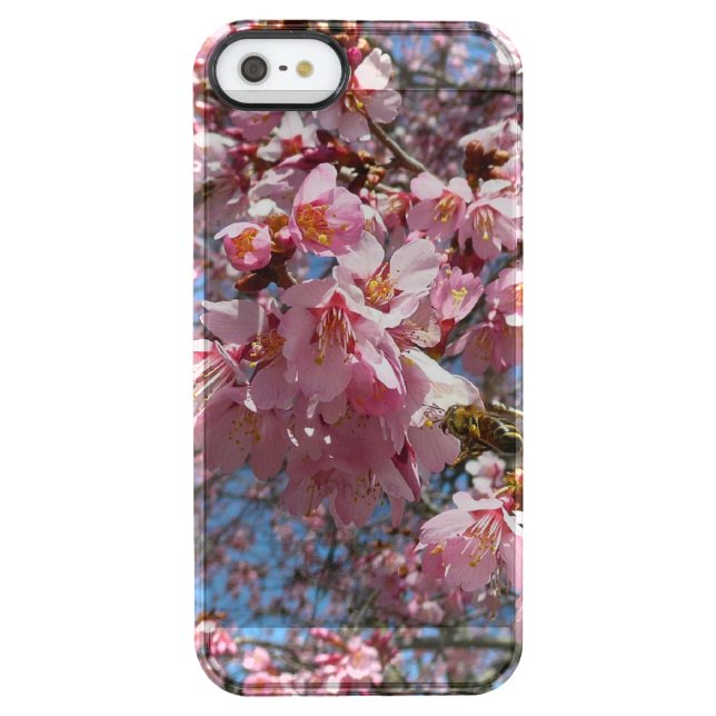 Cherry Blossoms and Bee Pink Spring Flowers Uncommon iPhone Case (Back)